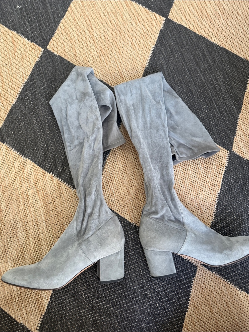 Valentino Light Gray Suede Over-the-Knee Block Heel Boots